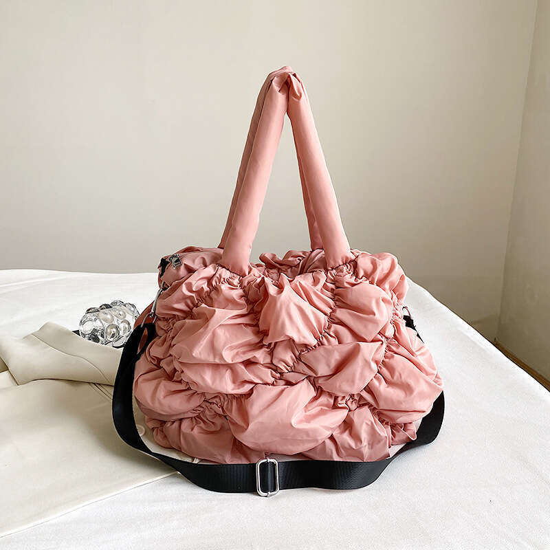 New internet celebrity bubble down cotton jacket women's pleated casual large capacity nylon single shoulder crossbody armpit bag, 2024 new style