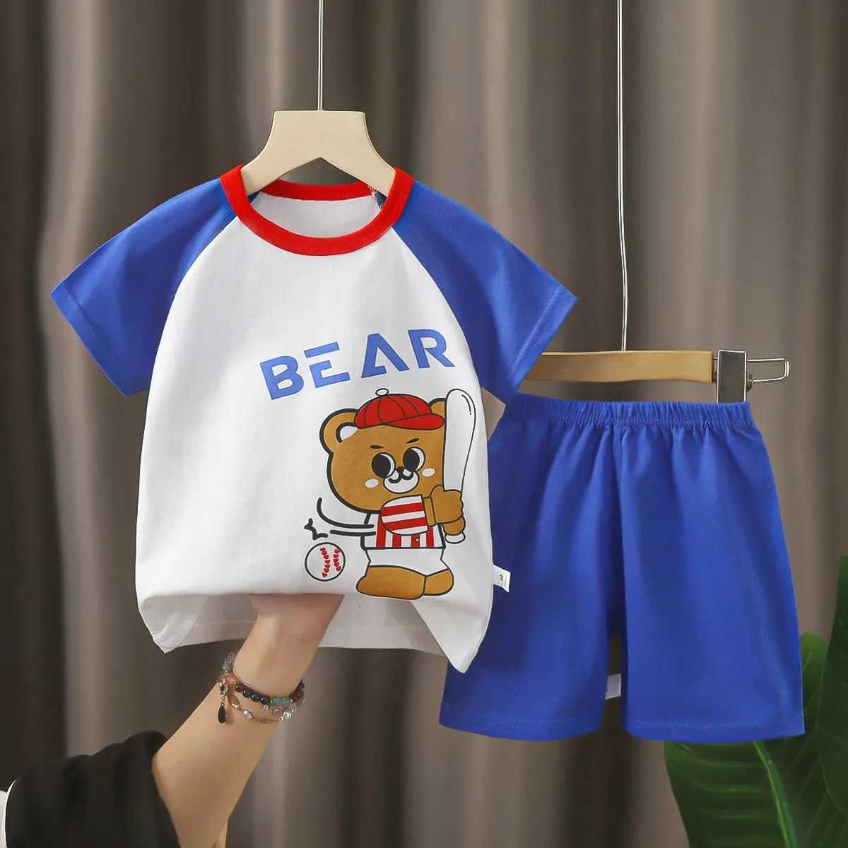Clothing Sets Child Short Sleeve Suits Summer Pure Cotton Tshirt Shorts 2 Piece Set 2024 Toddler New Style Short Sleeve Cartoon Tees+Shorts H241214