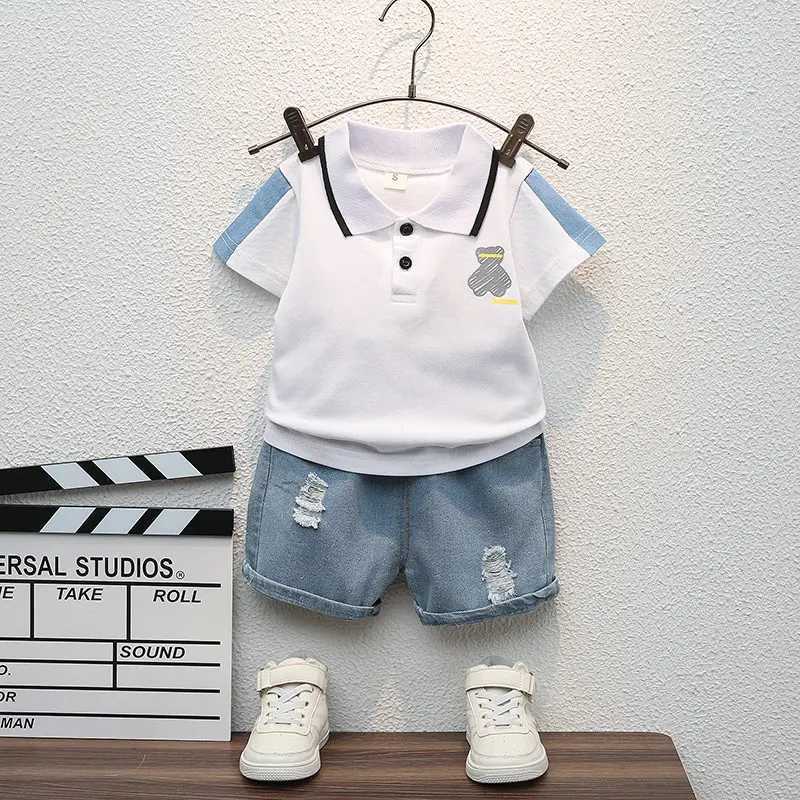 Clothing Sets New Summer Boys Clothing Set Children Girls Cotton Clothes Kids Cartoon T-Shirt Shorts Cartoon Bear Toddler Casual Tracksuits H241214
