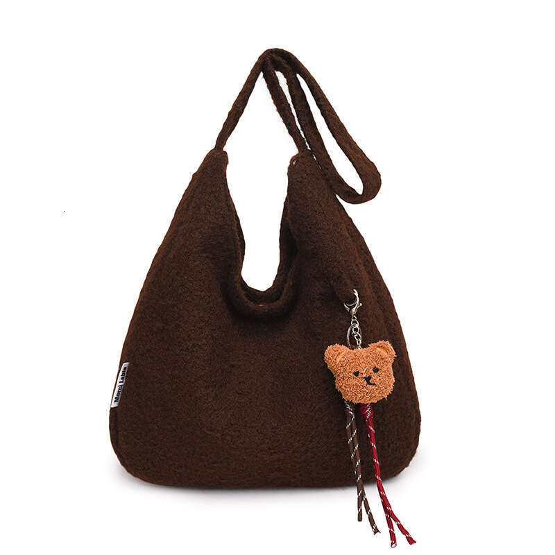 2024 autumn and winter new large capacity woolen crossbody women's versatile solid color shoulder bag, niche tote bag