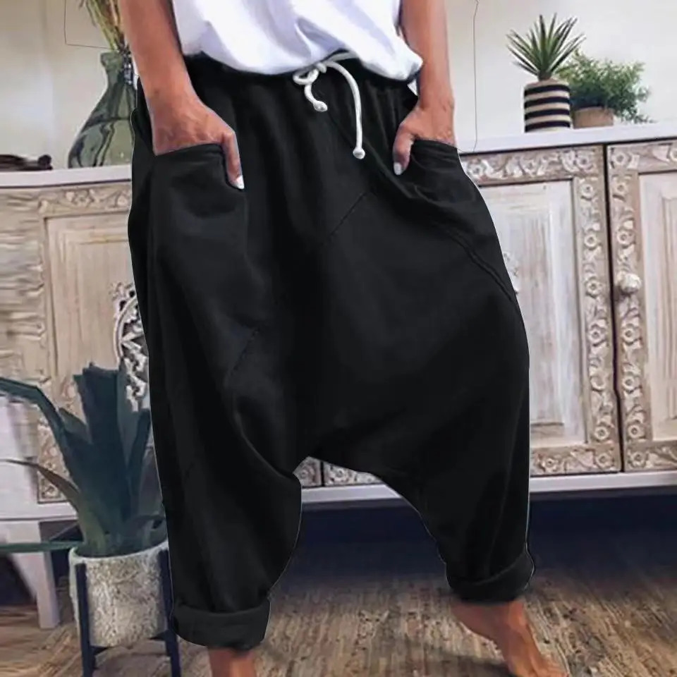 Womens Casual Harem Crotch Pants Fashionable Laceup Pant Trousers Oversized Hiphop Streetwear Woman 241212