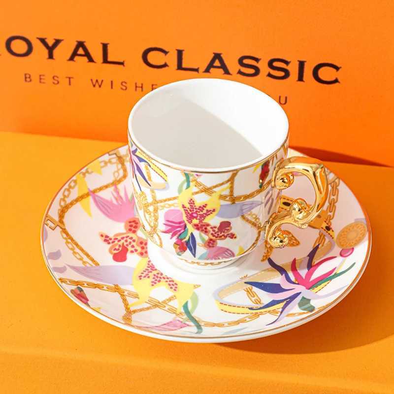 6-piece ceramic coffee cup and sauce set Exquisite resso latte art coffee g European afternoon tea cup he g wedding gift Y241214
