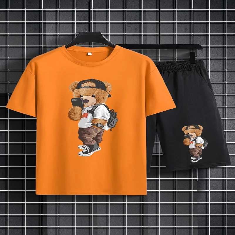 Clothing Sets Summer Baby Clothes Set Children Boy Hat Bear Printed T-shirts and Shorts 2 Pieces Suit Kid Short Sleeve Top Bottom Outfits H241214