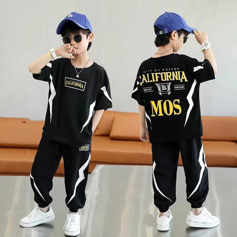 Clothing Sets summer boys clothes set letter top pants 2 pieces suit teenage boy print tracksuit cool boy style children outfit H241214