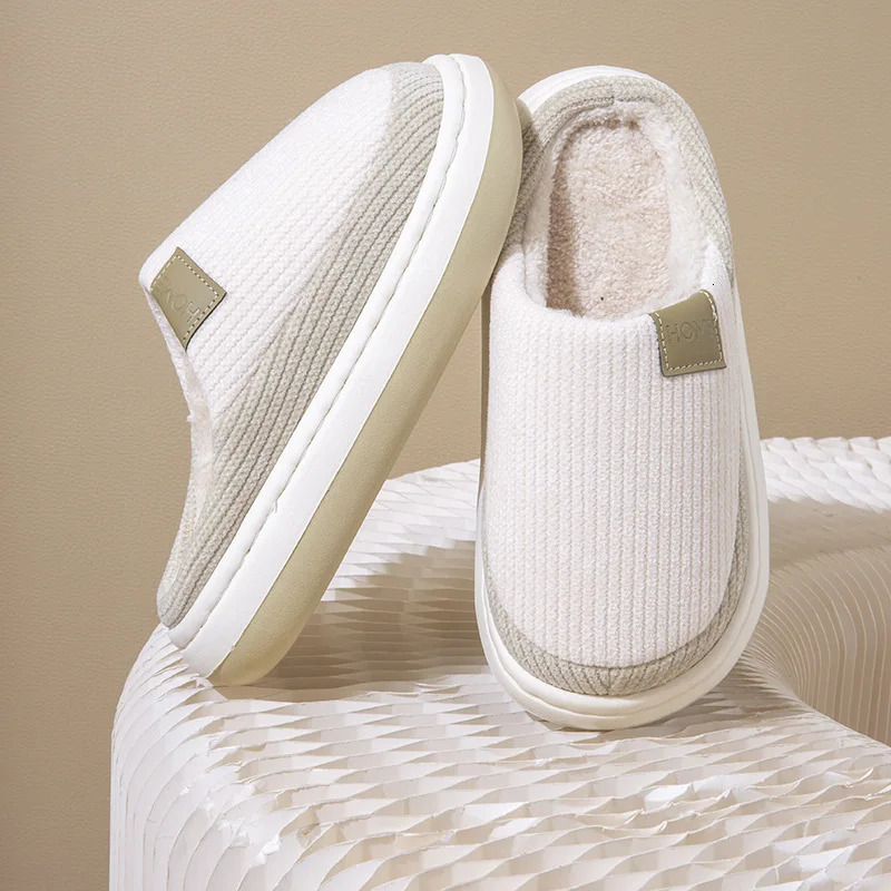 Winter Autumn Trendy Cotton Slippers Couple Warm Plush Indoor Home Thick Bottom Toe Wrap Non Slip Soft Sole House Shoes 241214