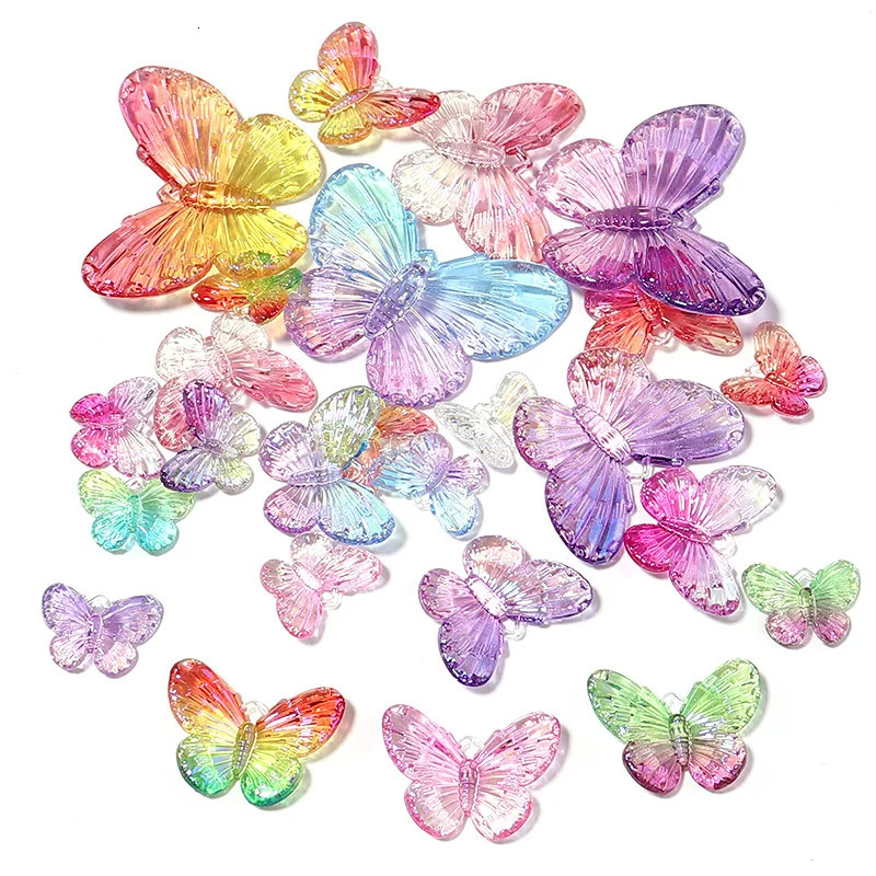 1040 pieces of acrylic butterfly beads decorated with colorful transparent loose spacing used for DIY making bracelets necklaces accessories 241212