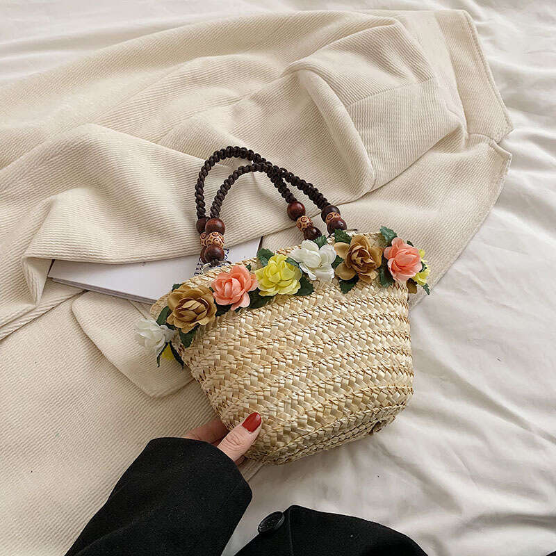 for Women Forest wers, Grass Weaving Baskets, Water Bucket Bags, Instagram Iuencer Girls' Handheld Beach Bag 2024 New Casual Fashion Trendy Cloth