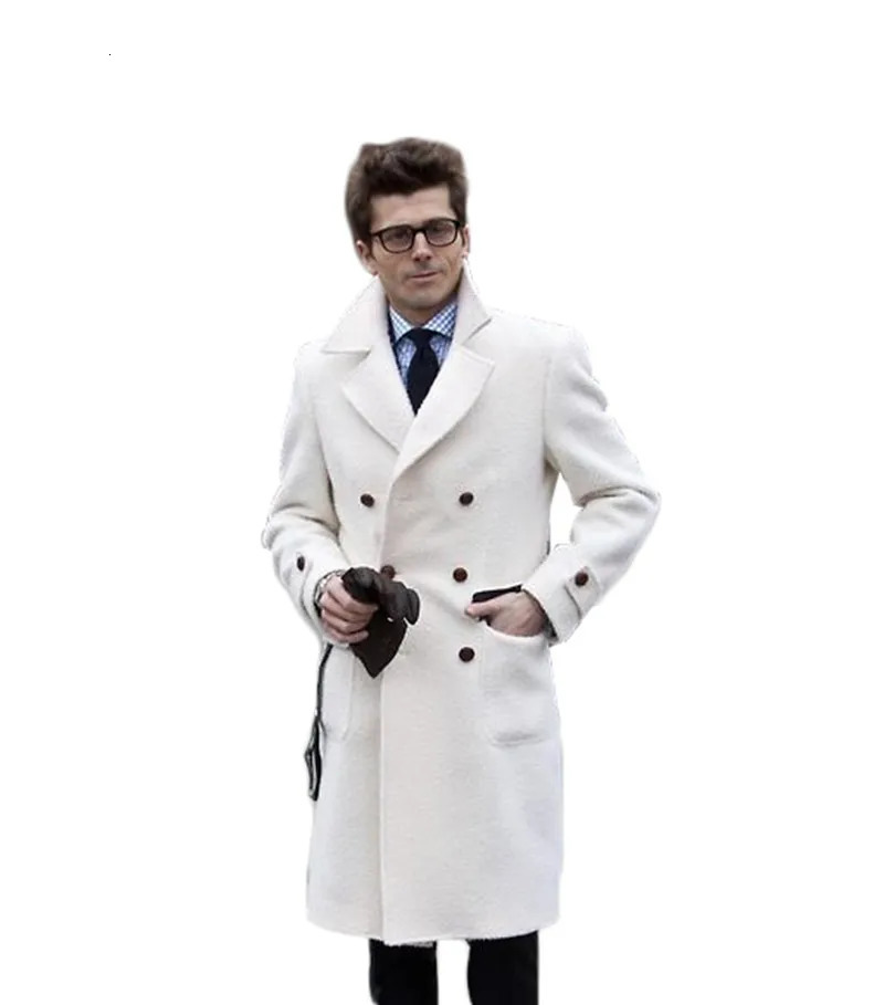 Pure white British wool coat mens thick and double layered long coat casual winter fashionable warm jacket 241211