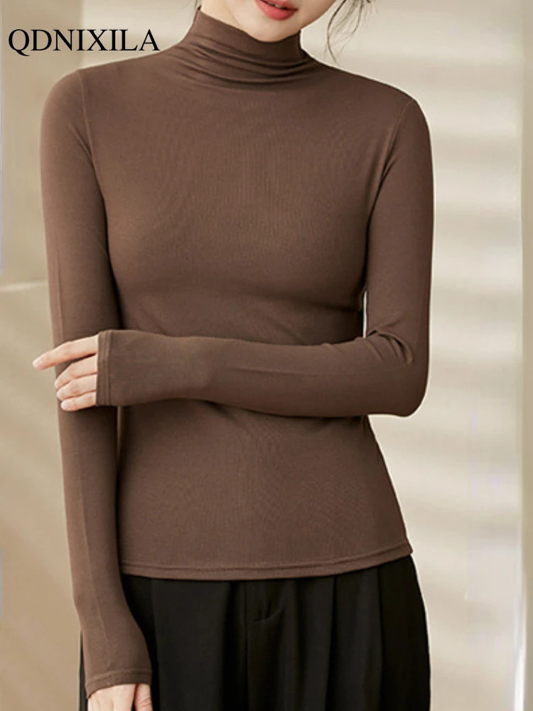 Half neck Modal Bottom Shirt for Womens Autumn and Winter Style Interior Fashion Ultra thin Black Thick Long Sleeve Top 241211