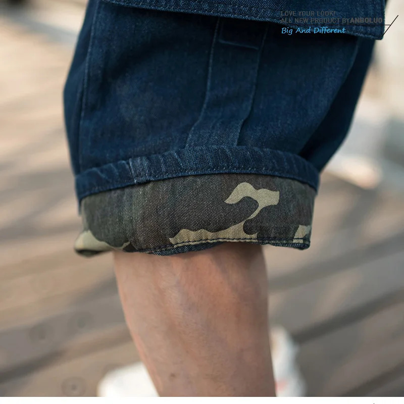 Plus Size Mens Denim Shorts HipHop Wideleg Jeans MultiPocket Cropped Pants Cargo Men 241211