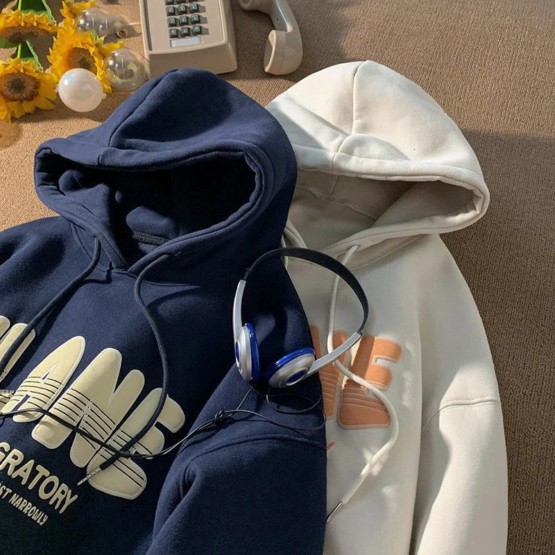 100% pure cotton mens heavy-duty hoodie sportswear Y2k letter printing loose pull Harajuku streetwear American hoodie 241214