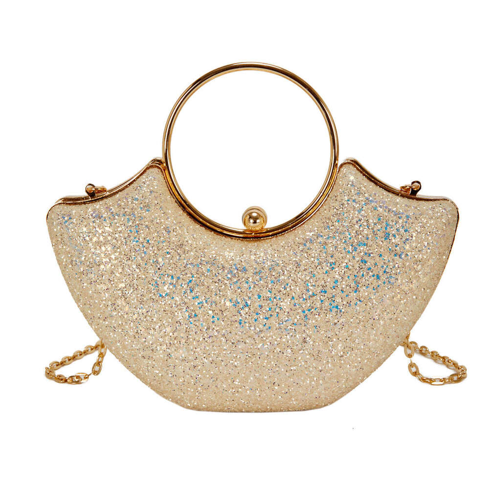 High end handbag for women European and American retro clip on shell shiny evening handbag, shoulder bag, 2024 versatile new trendy clothing ins