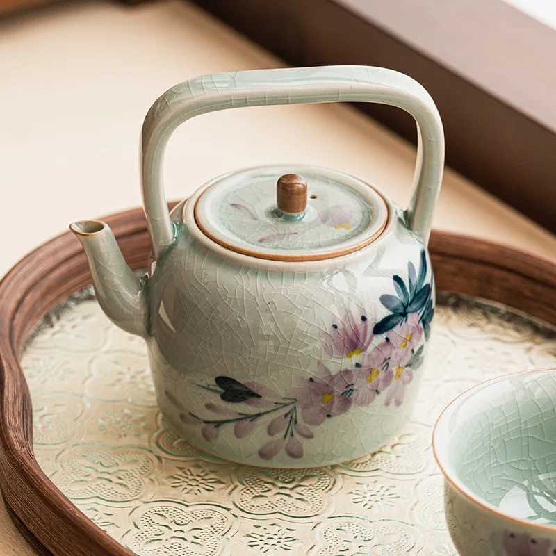 Magnolia Candle Heating Teapot Tea Accessories Ceramic Carrying Beam Brewing Teapot Open Flame Heating Cooking Teapot Y241214