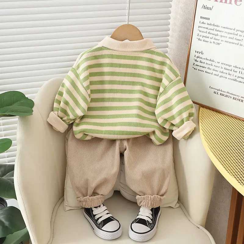 Clothing Sets Spring Autumn Children Baby Boys Clothes Infant Strips Cartoon Bear T-shirt Pants 2Pcs/set Toddler Fashion Cloth Kids Tracksuits H241214