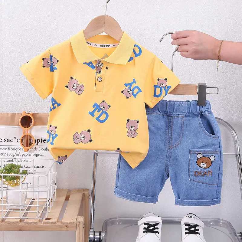 Clothing Sets Baby New Summer Cartoon Clothing Children Boy Girls cartoon Printe Bear T Shirt Shorts 2Pcs/sets Kids Infant Toddler Cacual H241214