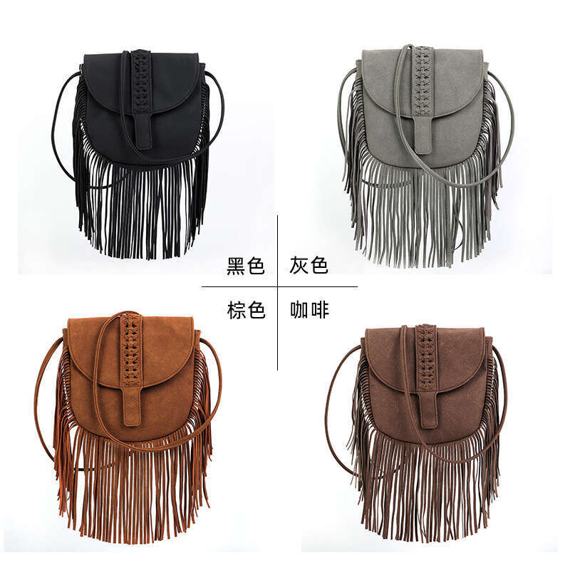 Bohemian cover woven semi-circular soft leather trendy tassel single shoulder crossbody bag, women's Guangzhou bag