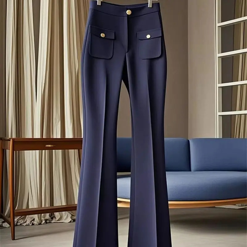 Limiguyue Womens Casual Set Pants Fashion Micro Flared Autumn Winter High End Waist Ultra Thin Trouser Office Women 584P 241212