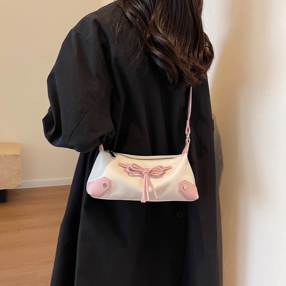 Bow Tie Chic Y2K Handbag PU Leather Trendy Shoulder Bag Contrast Color Clutch Purse Shopping Dating Bag for Women 241213