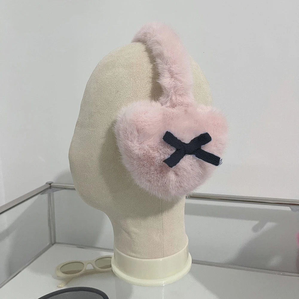 Female Bow Knot Earrings Kawaii Heart shaped Fluffy Eartips Cold Protection Female Eartips Thick Plush Japanese JK Girls Eartips 241211