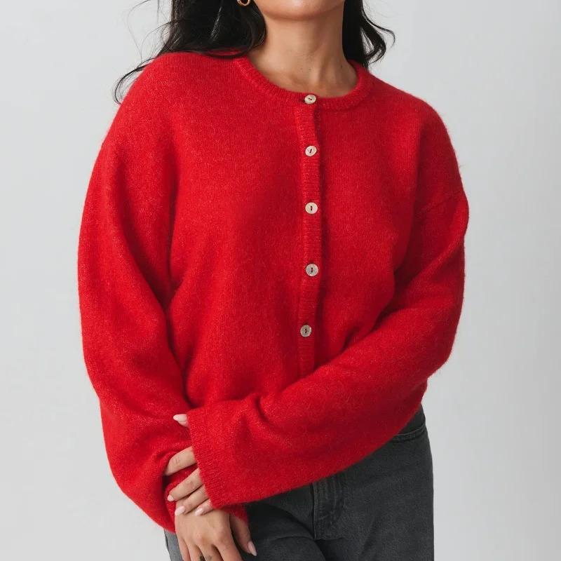 Xingqing Women Sweaters y2k Clothes Solid Color Round Neck Single Breasted Long Sleeve Knitted Cardigan Tops 2000s Streetwear 241214