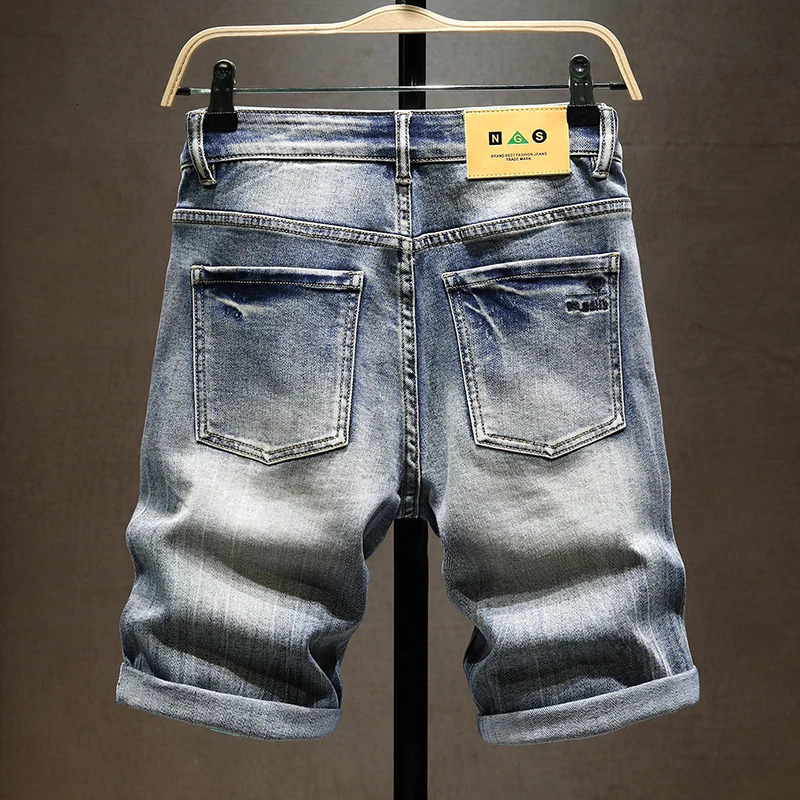 Summer Mens Stretch Short Jeans Fashion Casual Slim Fit High Quality Elastic Denim Shorts Male Clothes 241211