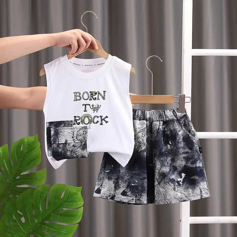 Clothing Sets New Summer Children Boys Girls Baby Fashion Infant Clothing Kids Cotton Cartoon Letter Vest Shorts 2pcs/Set Suit 0-5 Years H241214