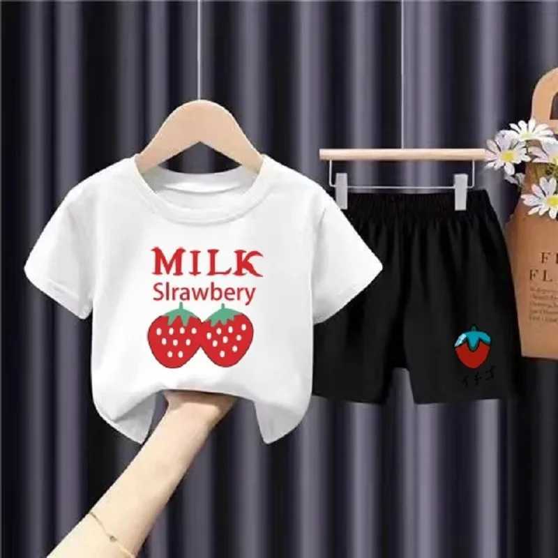 Clothing Sets Summer Baby Girls Clothes Set Sweet Strawberry Printed T-shirts and Shorts 2 Pieces Suit Children Casual Top Bottom Outfits H241214