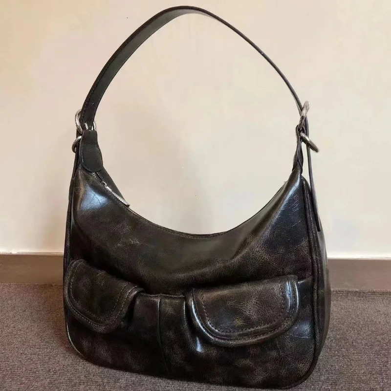 Retro Coffee Shoulder Bag for Women Retro Autumn Pocket Fashion Casual Underwear Bag for Women Y2k Handbag Bolsa Handbag 241213