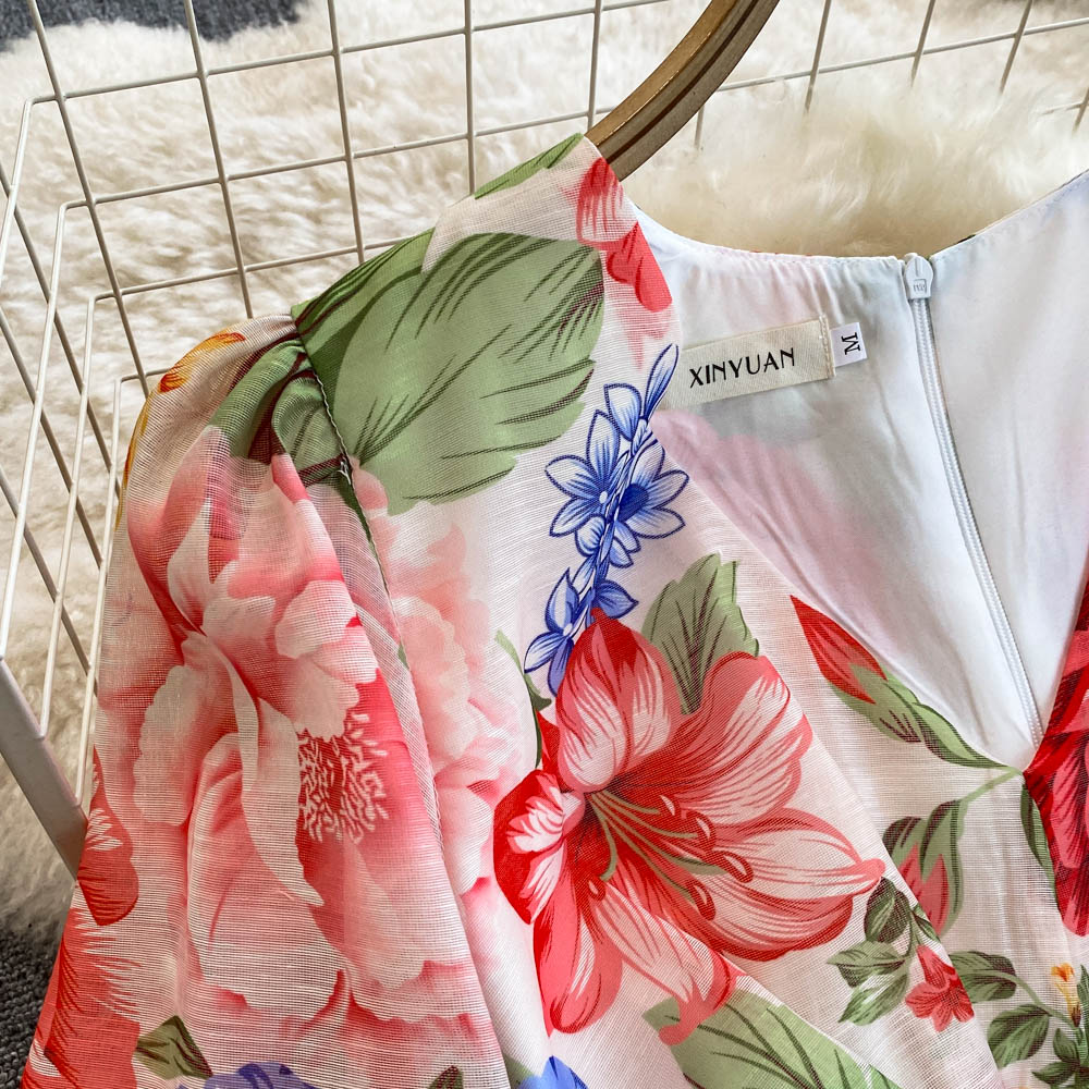 Fashion Casual Dresses 2025 New Casual Elegant Boho Vacation Party Dresses Women's V-Neck Gorgeous Floral Print Long Lantern Sleeve Summer Maxi D