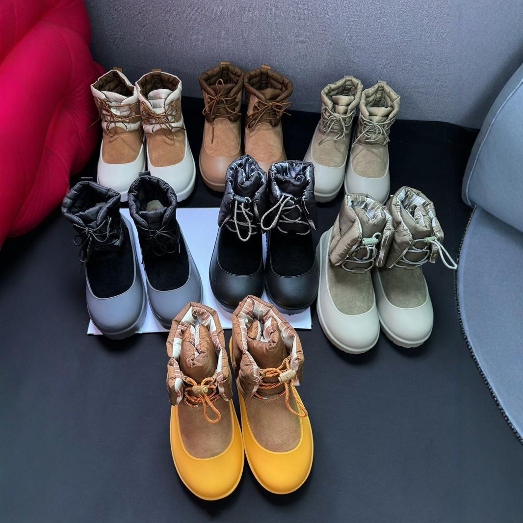 2023 New Rubber Snow Couple Down Boots, Men's And Women's Fur Integrated Lace Up Short Boots