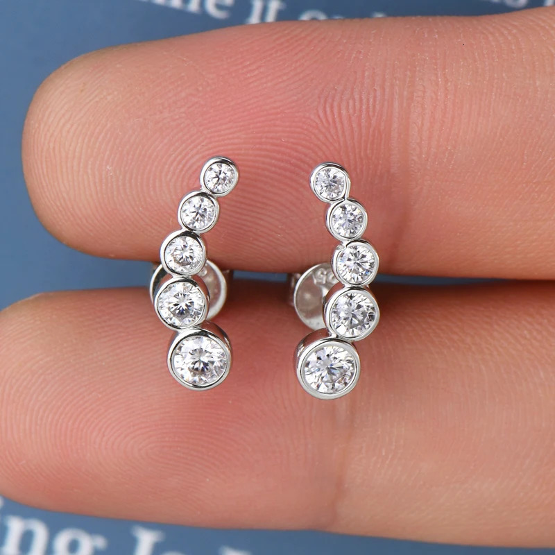 Anziw Earrings Climber with D0.43CT Bezel D Color Piercing Studs 100% 925 Silver for Women Jewelry GRA Certificate 241214