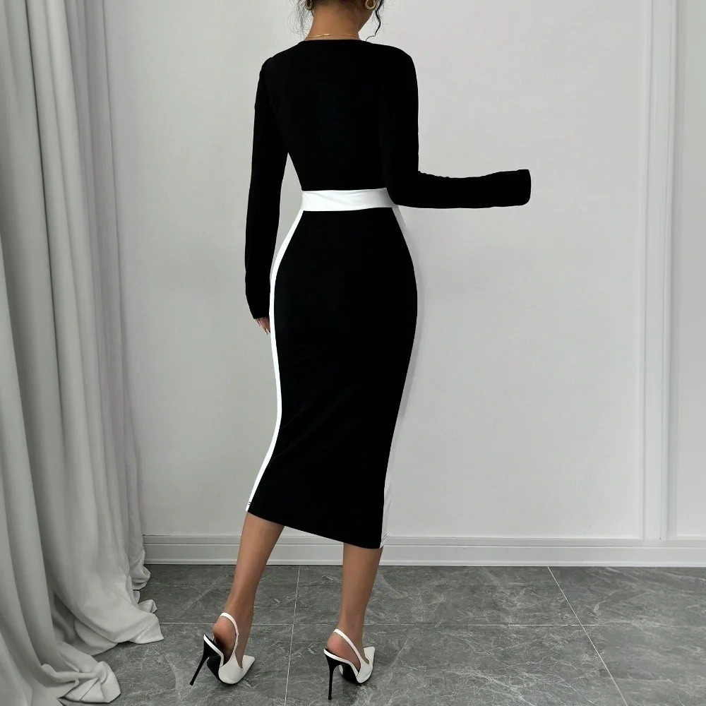 Autumn Winter Womens Sweater 2024 Arrival Square Neck High Waist Long Knitted Dress Korean Maxi 241212
