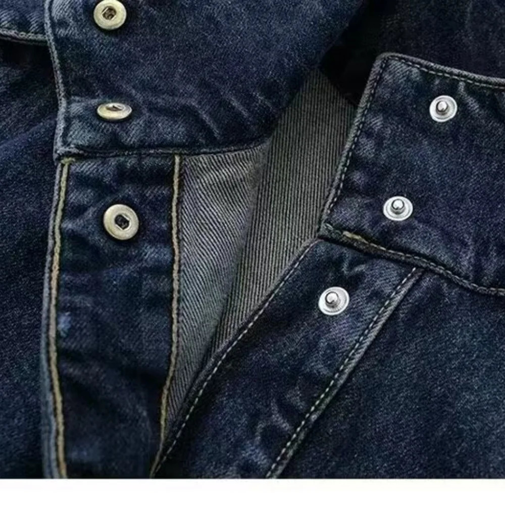 Womens fashionable n denim long windproof jacket stand up collar belt casual for autumn and winter 241211
