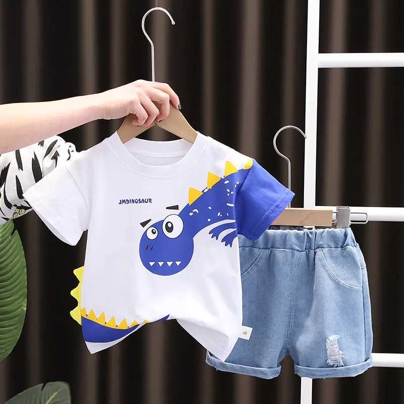 Clothing Sets Kids Outfit Cartoon Dinosaur T-shirt Shorts 2Pcs/Set Fashion Baby Boys Girl Clothing Children Cotton Tracksuits Sport Outwear H241214