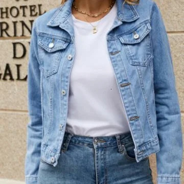 Womens Fashion Trends in Europe and the United States Collar Pocket Single Chest Short Denim Jacket Spring Autumn 241211
