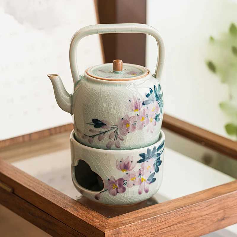 Magnolia Candle Heating Teapot Tea Accessories Ceramic Carrying Beam Brewing Teapot Open Flame Heating Cooking Teapot Y241214