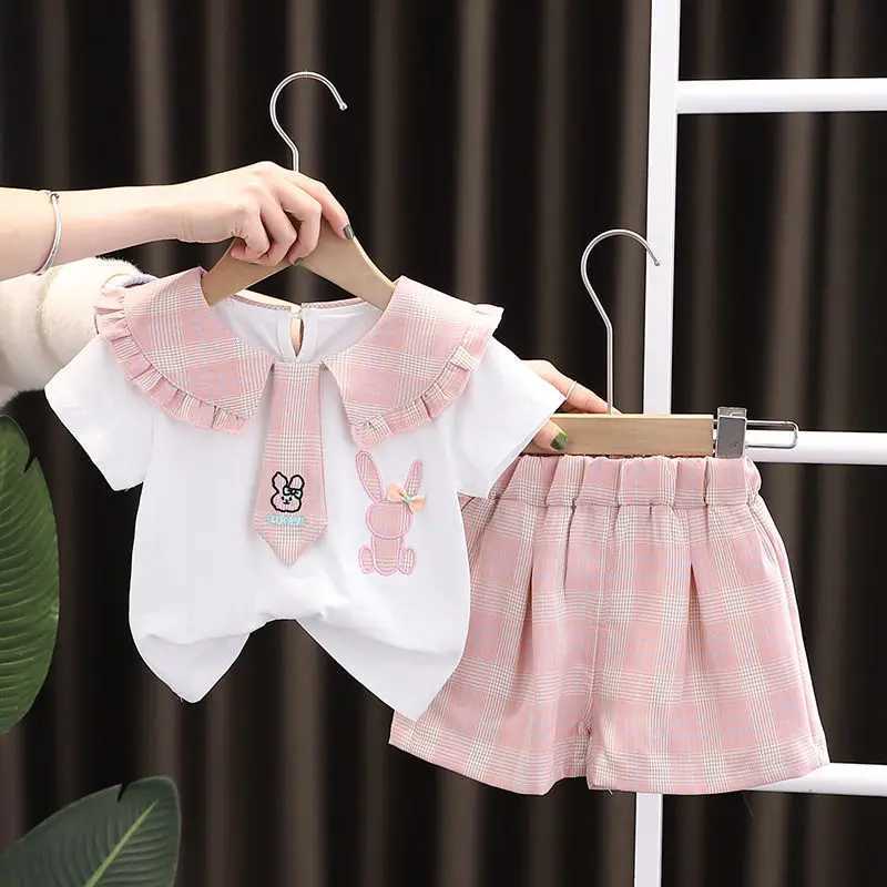 Clothing Sets New Baby Summer Newborn Children Clothing 2pcs/Set Girls Short Sleeve cartoon Shirts Short Pants Tracksuit Suit 0-5 Years H241214