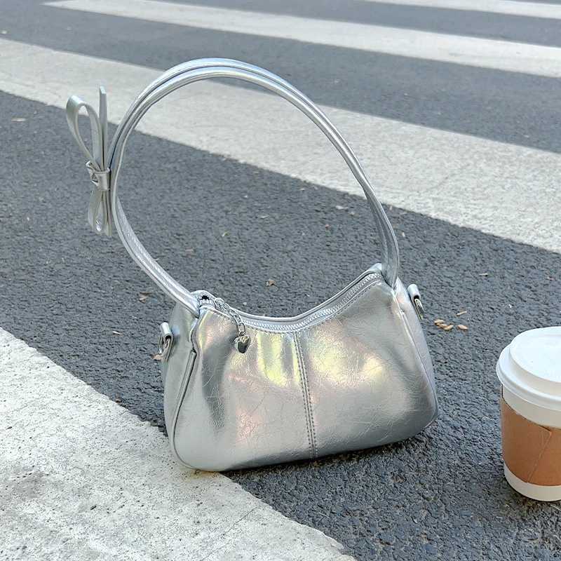 Wine Red PU Underarm Bag For Wen New Chic Bow Design Temperament Cmute e Shoder Handbag Fi Trend Party Small Bags Z241215