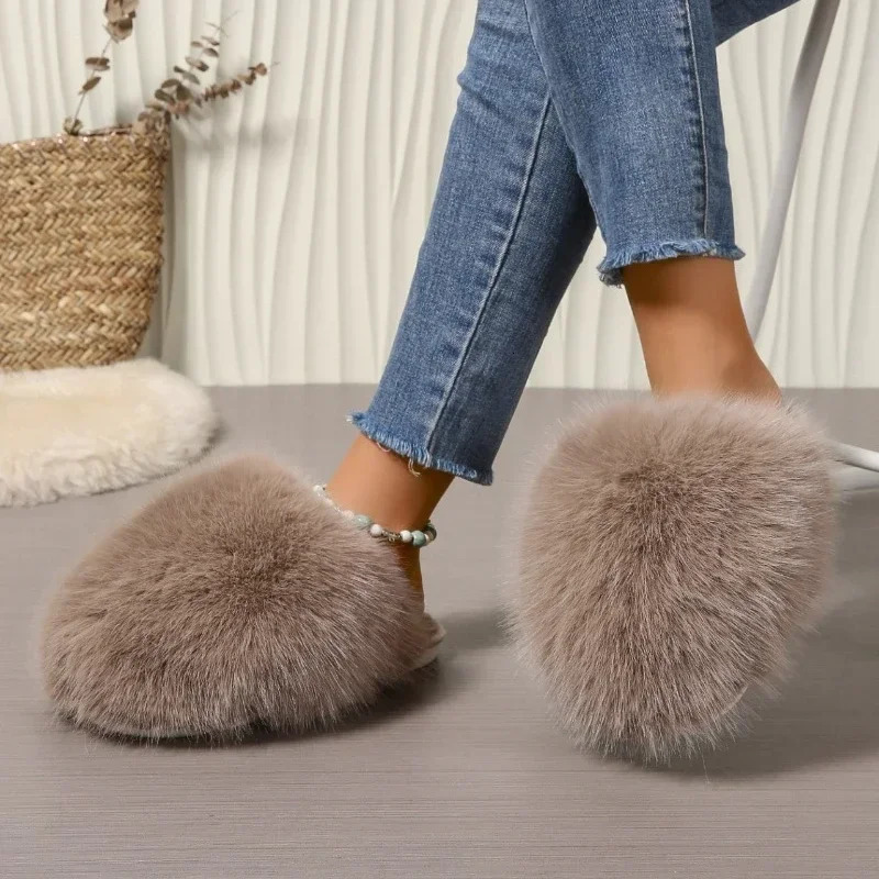 Innovative Indoor Slippers for Women Antislip Round Head Keep Warm One Kick Shoes Suede Light Home Slipper 241214