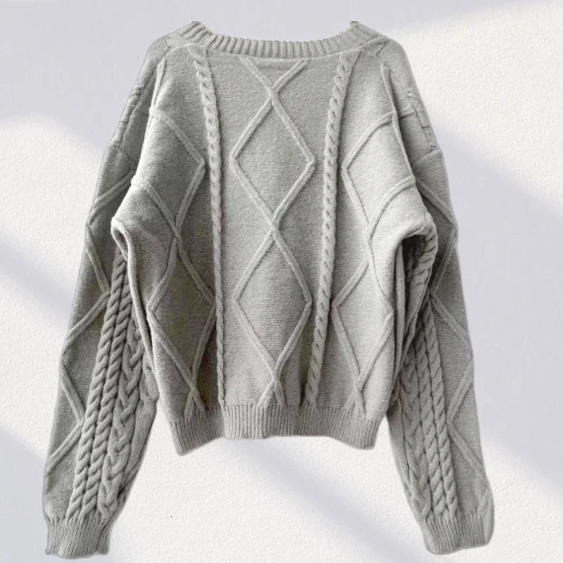 Winter Keep Warm Sweater Women Fashion Solid Casual Tops Female Autumn Knitted V-neck Long Sleeve Grey Ttpd Cardigans Women 241214