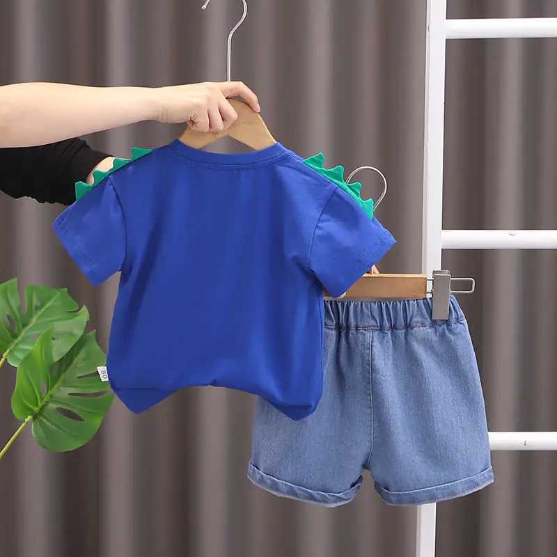 Clothing Sets Summer Children Cotton Clothes Kids Boys Printe Cartoon O-Neck Dinosaur T Shirt Shorts 2Pcs/Set Kids Fashion Toddler 0-5 Years H241214