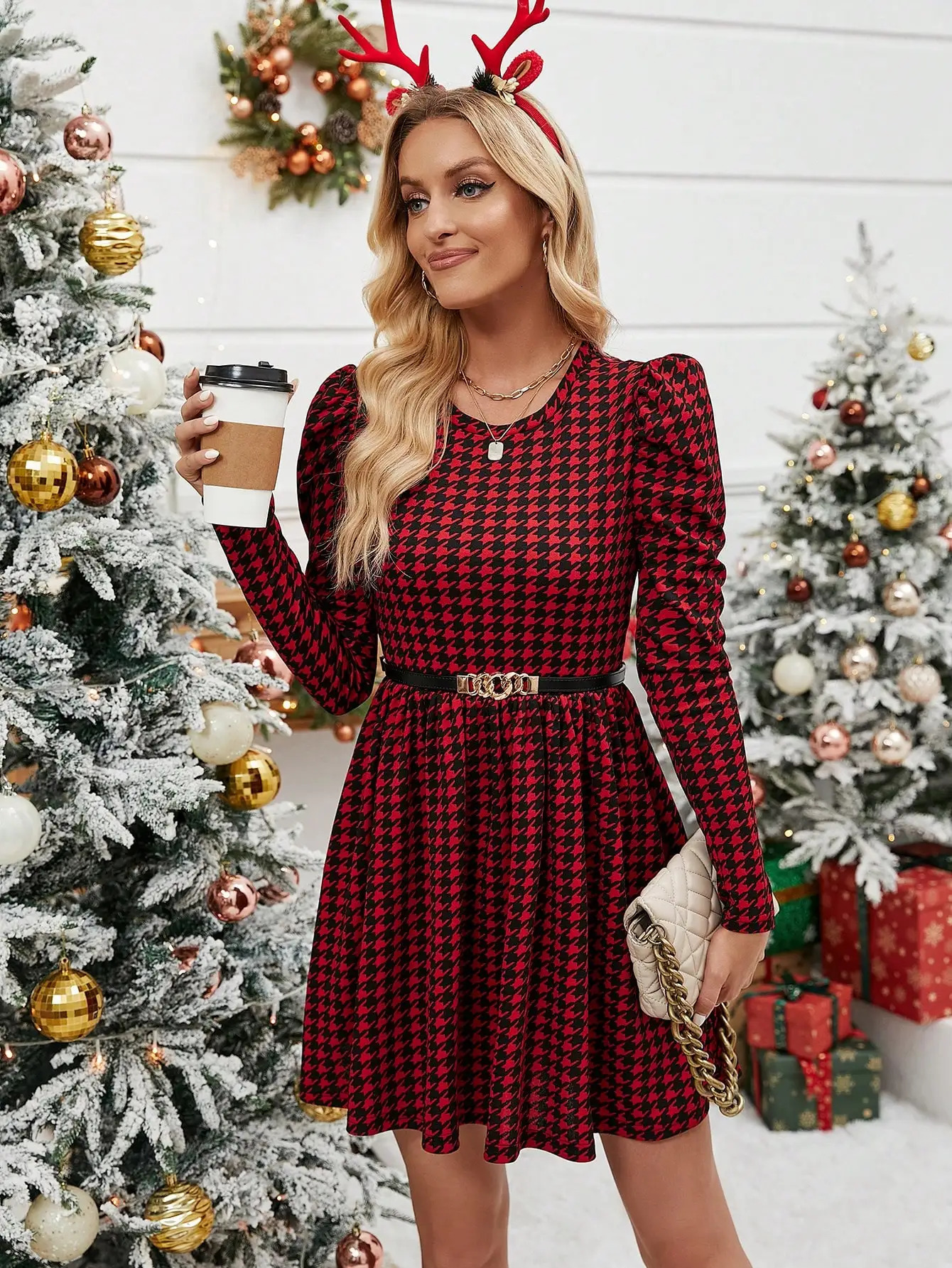 Elegant casual womens dress small neckline long sleeves smooth Aline bodysuit knitted fashionable 241212