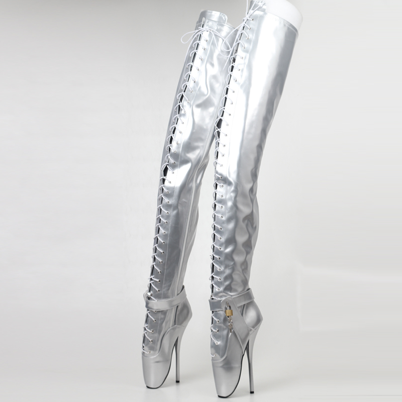 18Cm/7 Inch Women Thigh High Ballet Boots,Sexy Pole Dancing Shoes,Men Cosplay Fetish Corset Dominatrix,Black,White,Sier,Big