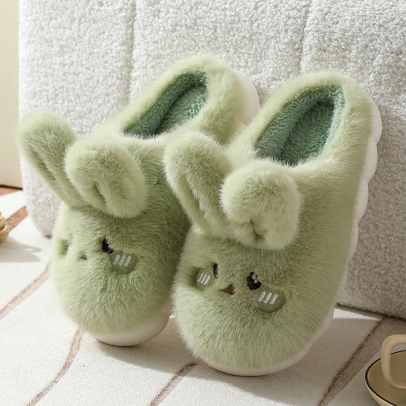 Winter Cute Rabbit Women Slippers Adults Indoor Cartoon Thick Soft Slides Girls Cotton Couples Warm Plush Shoes 241214
