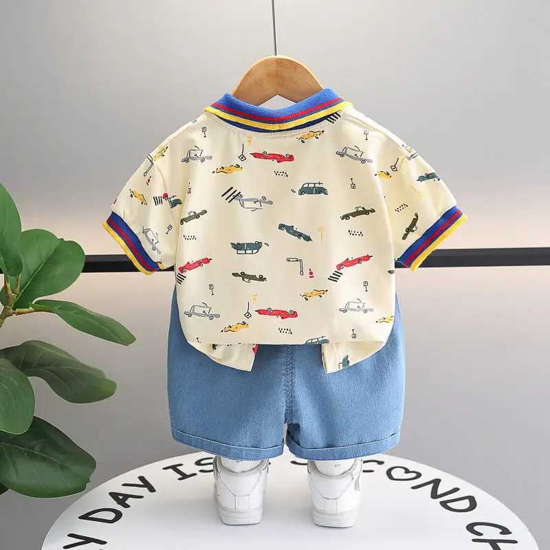 Clothing Sets New Kids Summer Clothing Toddler Children Boy Short Sleeve Cartoon Cars T-shirt Pants Fashion Infant Clothes 2Pcs/Set Tracksuit H241214