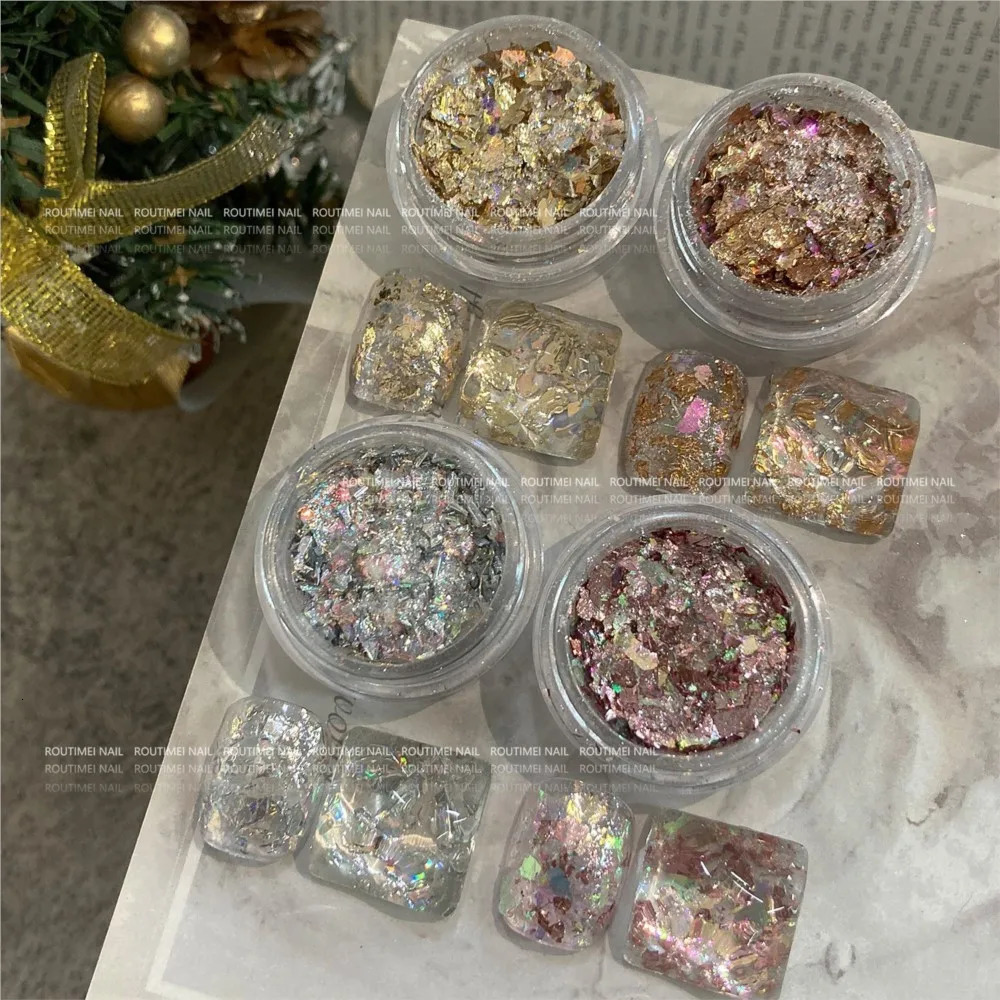 41 box irregular foil opal nail glitter gradient symphony polarizing thin film silver gold mixed art decoration 241213