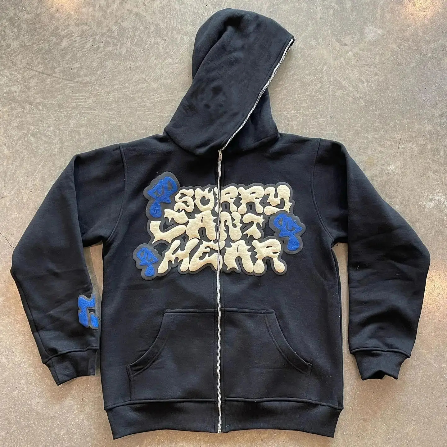 European and American style sports street trend wool top letter printed loose cardigan wool sweater zipper hooded sweater Harajuku 241214