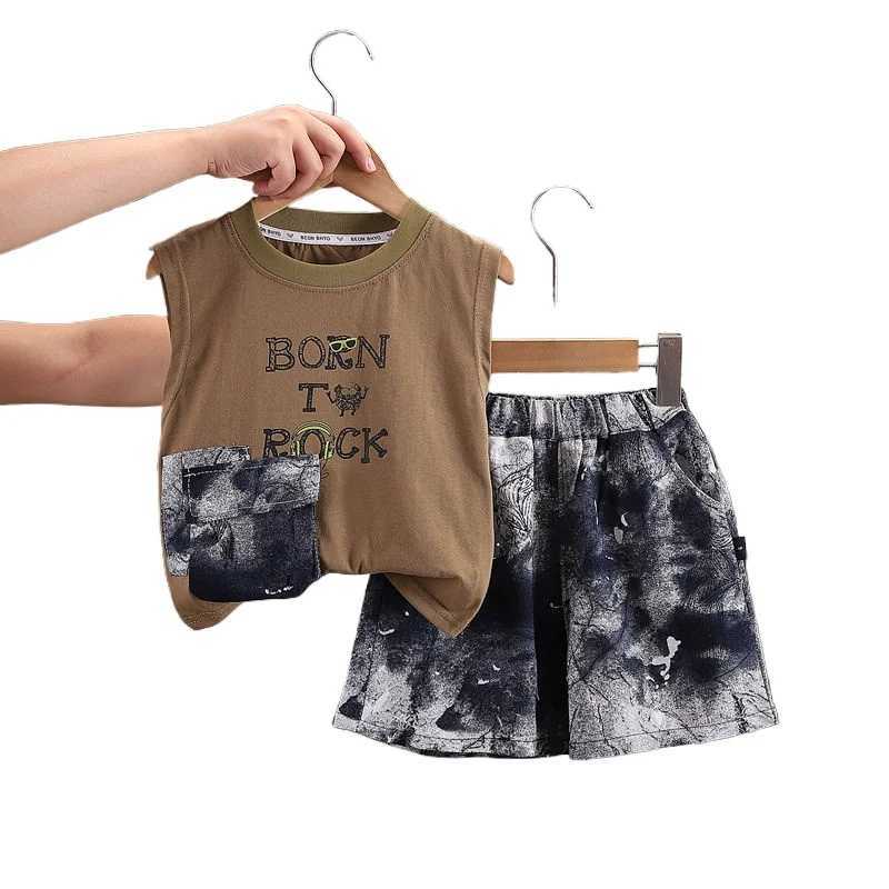 Clothing Sets New Summer Children Boys Girls Baby Fashion Infant Clothing Kids Cotton Cartoon Letter Vest Shorts 2pcs/Set Suit 0-5 Years H241214