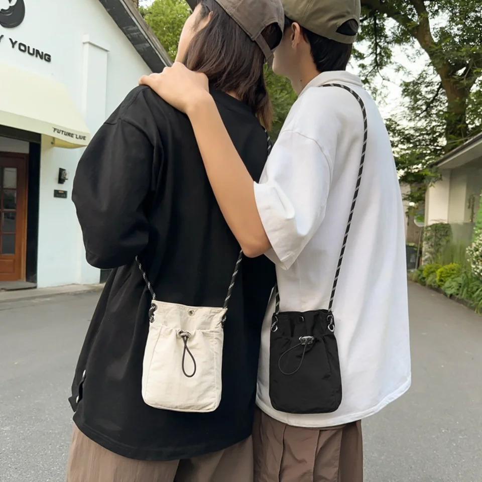 Mini Nylon Shoulder Bag Womens Fashion Cross Body Bucket Bag Casual Small Handbag Drawstring Bag Wallet Phone Bag 241213