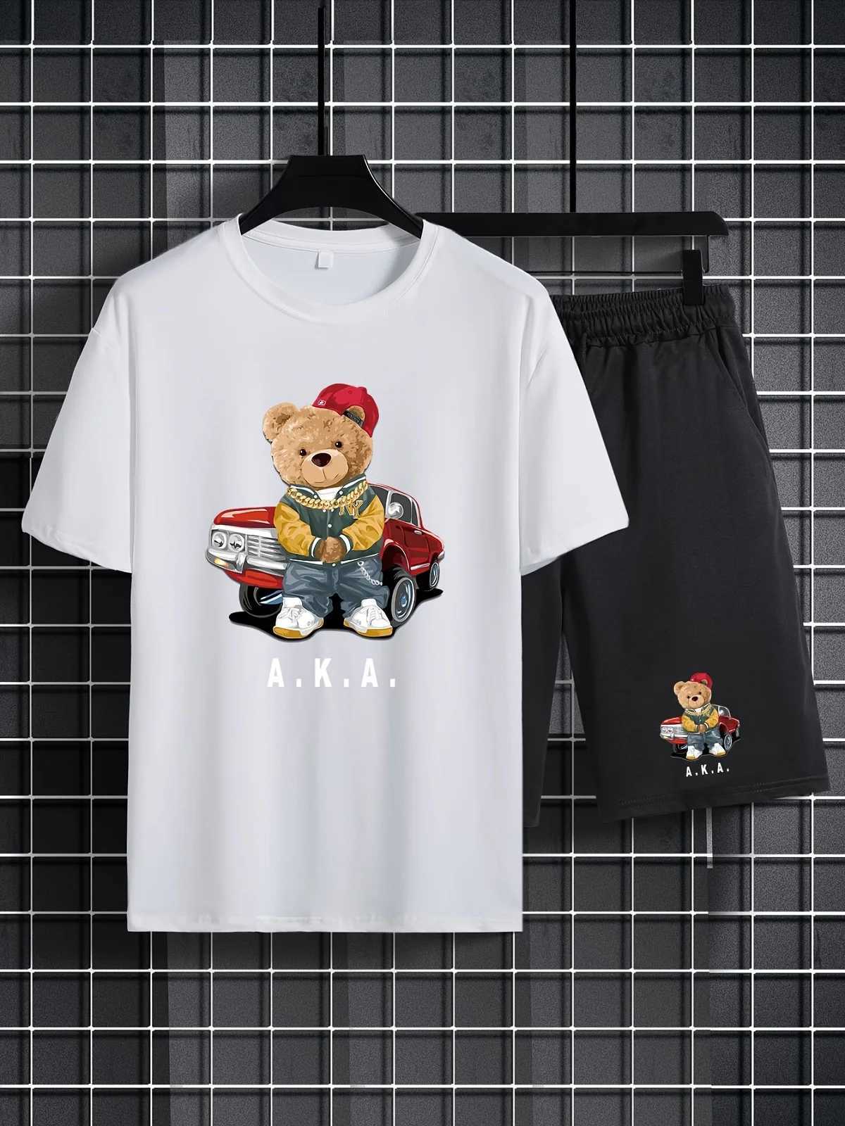 Clothing Sets Summer Baby Boy Clothes Set Children Girls Short Sleeve T-shirts and Shorts Suit Kid Gold Bear Printed Top Bottom Outfits H241214